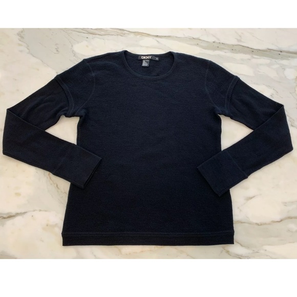 DKNY BLACK SHORT SLEEVE OVERLAY SWEATER SIZE SMALL